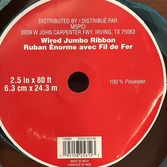 Celebrate it Wired Jumbo Ribbon in Teal green new 2.5in x 80 feet - Picture 2 of 5